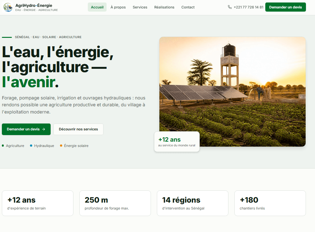 Capture d'écran du site AgriHydro-Énergie