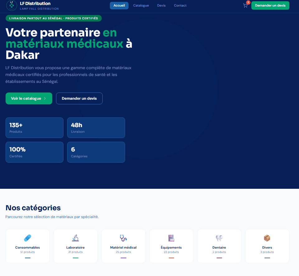 Capture d'écran du site LF Distribution